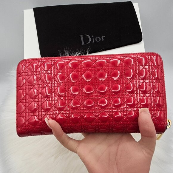 Dior Pink Patent Leather Zip Around Wallet - Picture 1 of 17